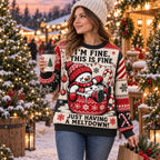 woman outdoors at a christmas market holding a coffee cup in the