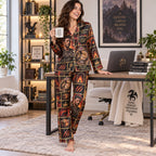 woman in a warm living room reading a book