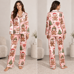 personalized christmas satin pajama set with gingerbread men and faces