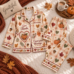 Give Thanks Count Your Blessings Happy Thanksgiving Satin Pyjamas, Plaid Pumpkin Lounge Pyjamas, Gifts For Her