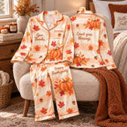 Give Thanks Count Your Blessings Happy Thanksgiving Satin Pyjamas, Lounge Pyjamas, Button Up Pyjamas Gifts For Her