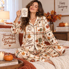 Give Thanks Count Your Blessings Happy Thanksgiving Plaid Pyjamas, Button Up Lounge Pyjamas, Kimono Style Sleep In Pyjamas Gifts For Her