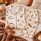 Give Thanks Count Your Blessings Happy Thanksgiving Satin Pyjamas, Button Up Lounge Pyjamas, Cami Pyjamas