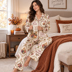 back view of satin pyjamas with happy thanksgiving harvest design