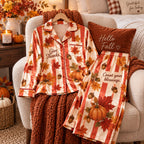 Give Thanks Happy Thanksgiving Pyjamas, Satin Sleepwear Set, Button Up Lounge Pyjamas, Gifts For Her