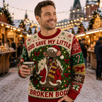 man in a christmas market wearing the same rat and broken body