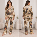 all over print satin pajama set with warrior dragon cat and fantasy