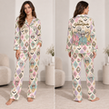 woman modeling a Stay Golden The Golden Ghouls satin pajama set