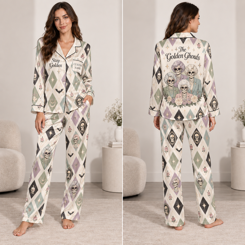 the golden ghouls stay golden halloween pajamas modeled