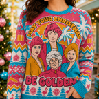 close up of the May Your Christmas Be Golden knit design with