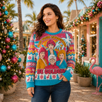Golden Girls May Your Christmas Be Golden Ugly Christmas Sweater, Retro Miami Holiday Knit, Vintage Sitcom Christmas Jumper Gifts For Fans