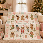 grandma's christmas crew personalized photo blanket draped on couch