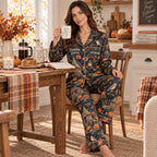 woman standing by a bed holding a mug in hagrids pumpkin farm