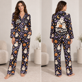 halloween boo crew ghost pumpkin satin pajama set on model