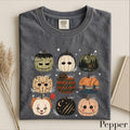 folded halloween pumpkins graphic tee in pepper grey color option