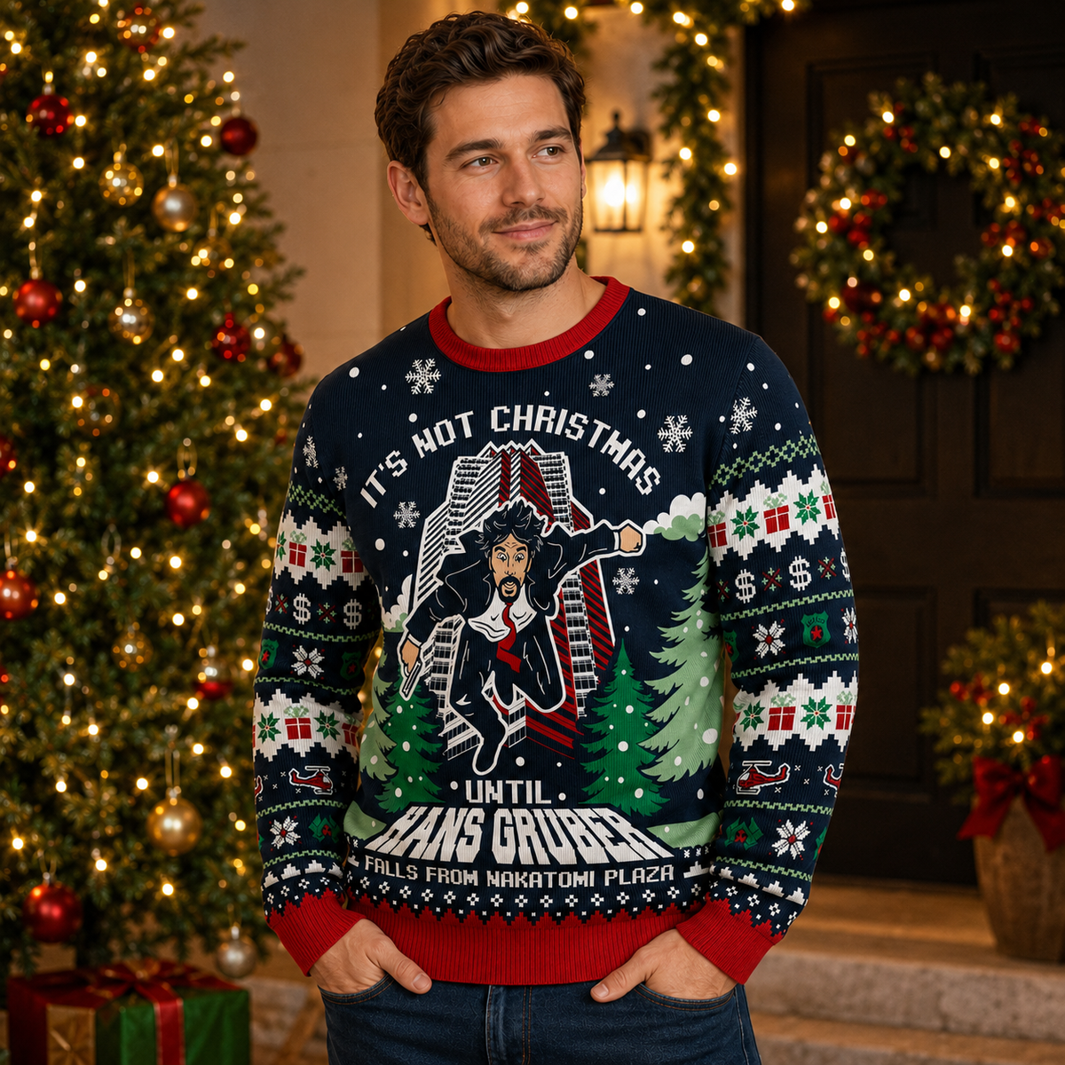 Hans Gruber It's Not Christmas Until Hans Gruber Falls From Nakatomi Plaza Ugly Christmas Sweater