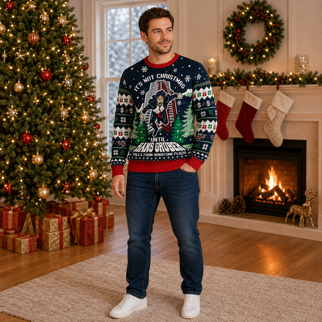 Hans Gruber It's Not Christmas Until Hans Gruber Falls From Nakatomi Plaza Ugly Christmas Sweater