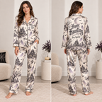 happy haunting stay spooky satin pajama set front view with haunted house