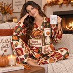 woman in satin pyjamas holding thankful grateful blessed coffee mug