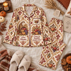 Happy Thanksgiving Give Thanks Satin Pajama Set, Come Ye Thankful People Lounge Pyjamas, Button Up Sleepwear Gifts For Her