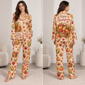 happy thanksgiving satin pyjamas full front view of model