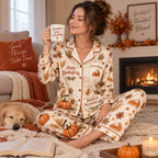 back view of thanksgiving satin pyjamas showing the give thanks pie design