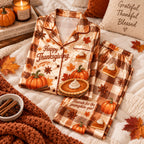 Happy Thanksgiving Give Thanks Hurrah For The Pumpkin Pie Satin Pyjamas, Xmas Pyjamas, Button Up Pyjamas, Gifts For Her