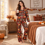 back view of thanksgiving satin pyjamas showing gobble gobble turkey graphic