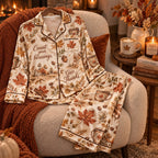 Happy Thanksgiving Satin Pyjamas, Count Your Blessings Thanksgiving Loungewear, Button Up Sleepwear Set