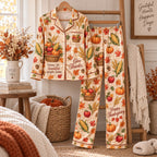 Happy Thanksgiving Satin Pyjamas, Come Ye Thankful People Lounge Pyjamas, Red Satin Pyjamas