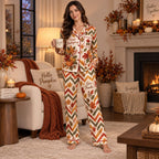 back view of thanksgiving satin pyjamas with count your blessings text