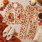 Happy Thanksgiving Autumn Leaves Pumpkins Acorns Satin Pyjamas, Lounging Pyjamas, Sleep In Pyjamas