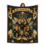 custom family portrait fleece blanket with angels and hark the herald angels