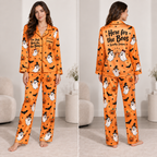 halloween satin pajamas set with ghosts pumpkins and bats printed all