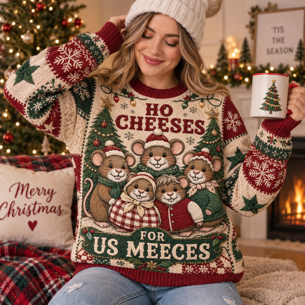 ugly christmas sweater with cute mice family design