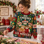 blonde woman in a festive kitchen baking cookies in a christmas mice