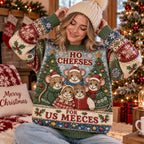 woman in a cream beanie posing in a ho cheeses for us