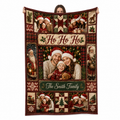 person holding up a ho ho ho christmas photo blanket