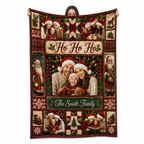 person holding up a ho ho ho christmas photo blanket