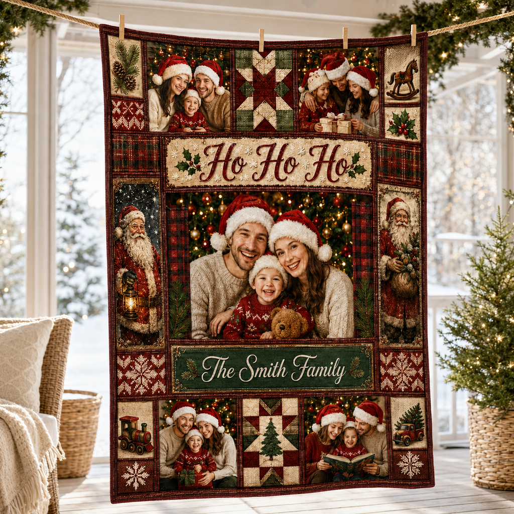 family portrait photo blanket hanging by clothespins