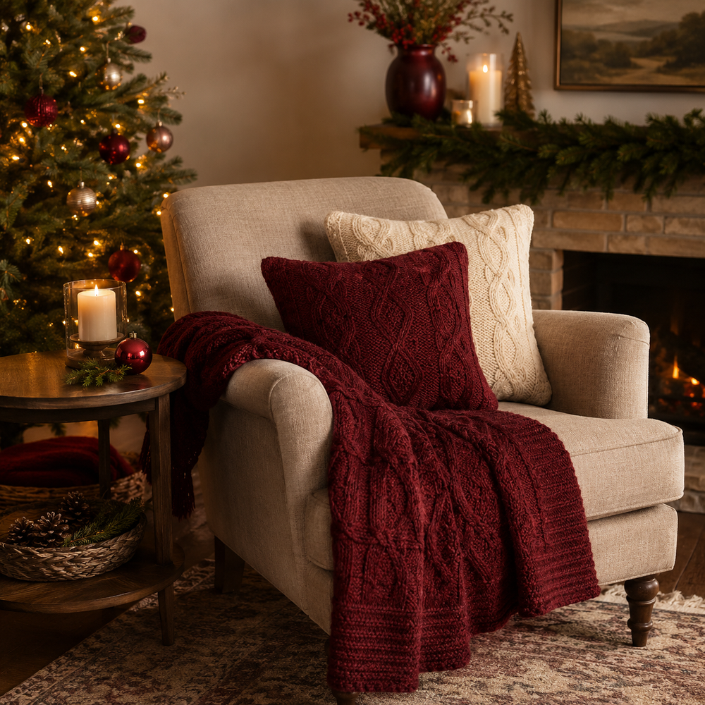 christmas home and living knitted blankets pillows collection