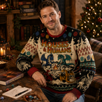 Houses & Humans Ugly Christmas Sweater, Dragon Knight Dice Dungeon Knit Jumper Gifts For Gamers, Real Jacquard Knit