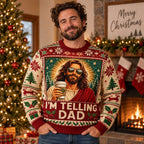 front view of the I'M TELLING DAD merry christmas pullover by the