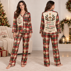 model in tartan christmas pajamas with is the reason for the season
