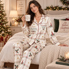 back view of the personalized holiday satin pajamas with custom name
