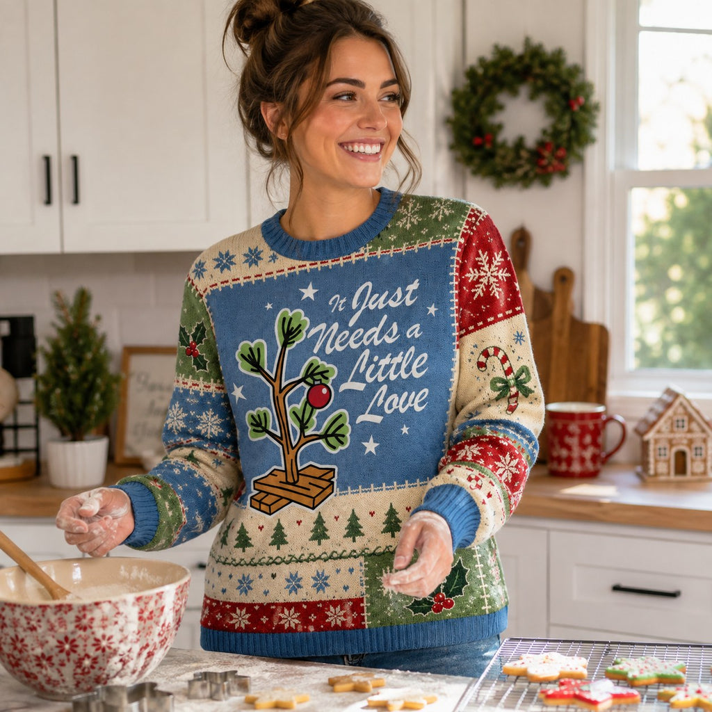 woman baking cookies in a it just needs a little love holiday