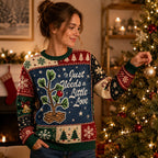 ugly christmas sweater featuring a potted plant and the quote it just