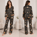 satin pajamas with halloween ghost pumpkin and black cat design
