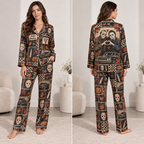 halloween pajamas set with two masked horror slashers all over print