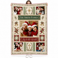 person holding a personalised christmas photo blanket with red and green quilt